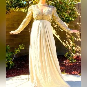 Vintage Amen Wardy Gold Bead Oscar Award Gown Maxi Long Dress